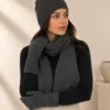 Grey scarf, glove and beanie combo